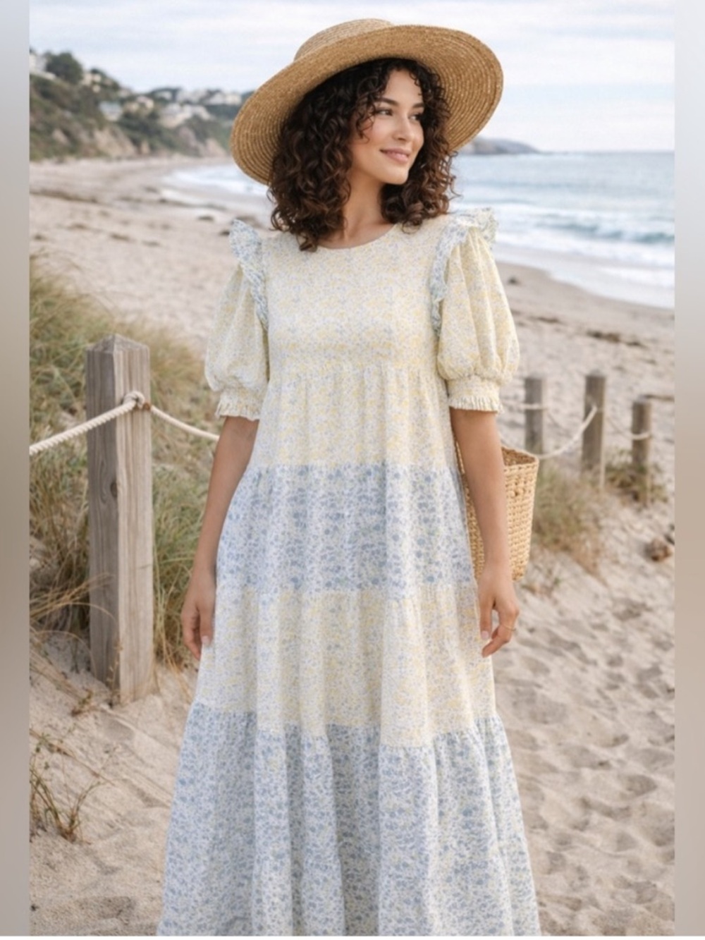 English Factory Floral Color Block Tiered Ruffle Cottagecore Midi Maxi Dress XS
